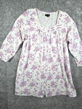 Earth Angels Women's Nightgown Long Sleeve White and Pink Floral Size XL